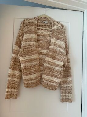 American Eagle Outfitters Striped Open-Front Cardigan - Cream & Tan